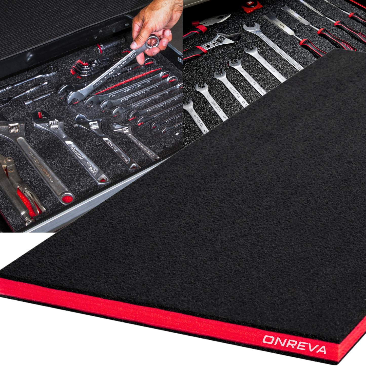 ONREVA Tool Box Foam 54x16x1 inch 1PC, Foam Inserts for Cases, Polyethylene Storage Sheets for Toolbox Hard Case, Tool Shadow Insert, Kaizen Organizer Sheet, Black with Red