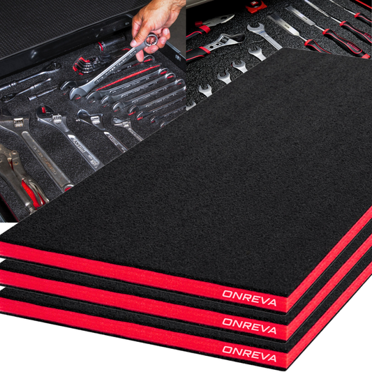 ONREVA Tool Box Foam 24x18x1 inch 3Pack, Foam Inserts for Cases, Polyethylene Storage Sheets for Toolbox Hard Case, Tool Shadow Insert, Kaizen Organizer Sheet, Black with Red