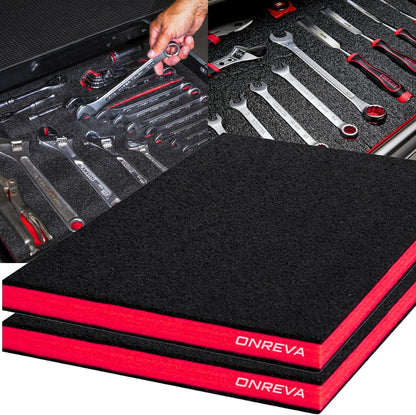 ONREVA Tool Box Foam 16x12x1 inch 2Pack, Foam Inserts for Cases, Polyethylene Storage Sheets for Toolbox Hard Case, Tool Shadow Insert, Kaizen Organizer Sheet, Black with Red