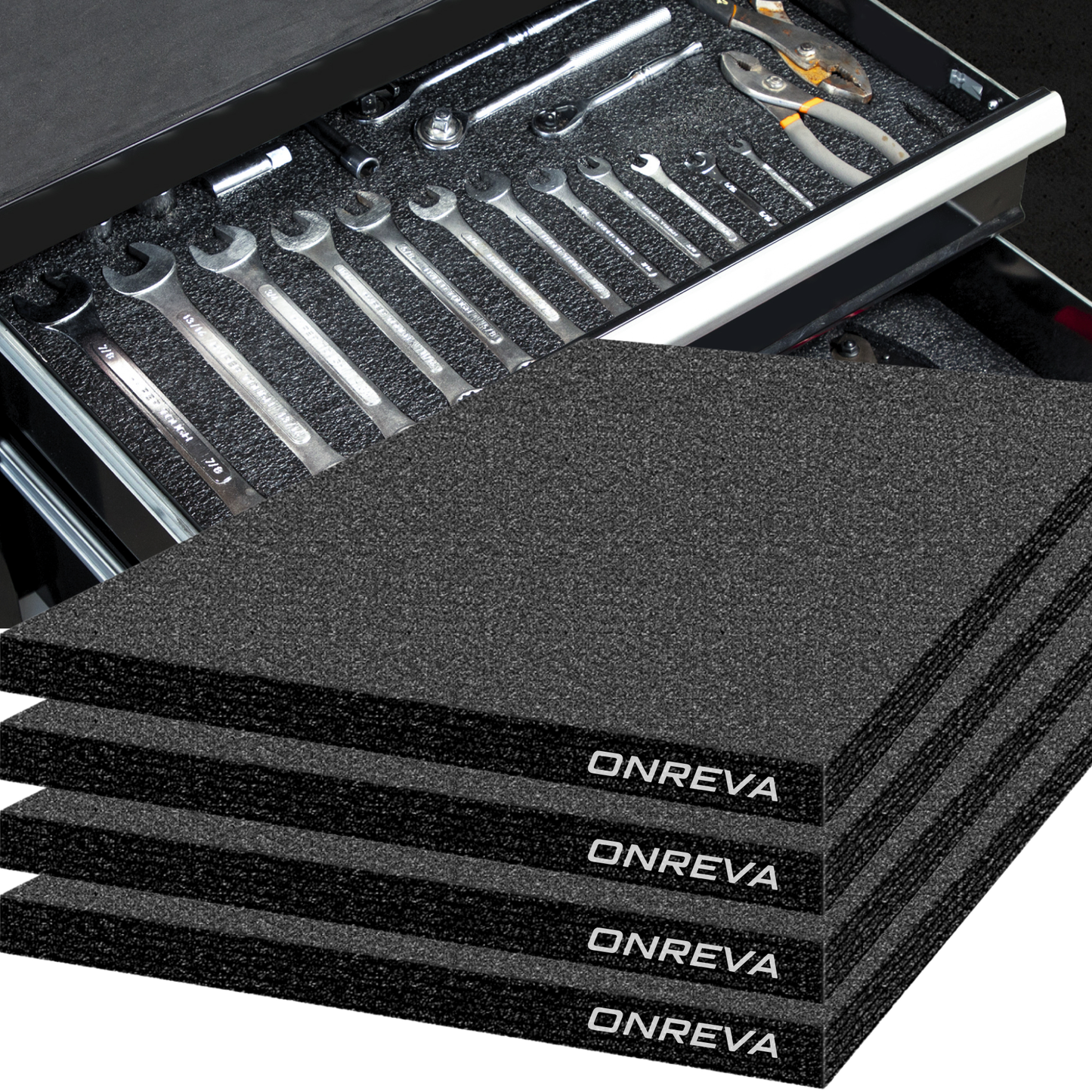 ONREVA Tool Box Foam 22x18x1 inch 4Pack, Foam Inserts for Cases, Polyethylene Storage Sheets for Toolbox Hard Case, Tool Shadow Insert, Kaizen Organizer Sheet, Black