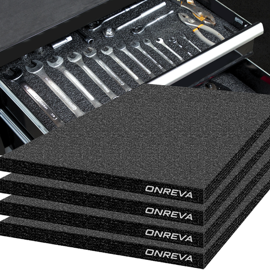 ONREVA Tool Box Foam 22x18x1 inch 4Pack, Foam Inserts for Cases, Polyethylene Storage Sheets for Toolbox Hard Case, Tool Shadow Insert, Kaizen Organizer Sheet, Black