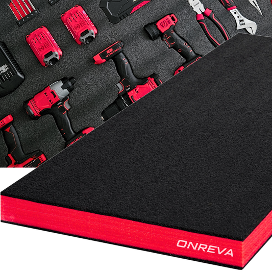 ONREVA Tool Box Foam 54x16x2 inch 1PC, Foam Inserts for Cases, Polyethylene Storage Sheets for Toolbox Hard Case, Tool Shadow Insert, Kaizen Organizer Sheet, Black with Red
