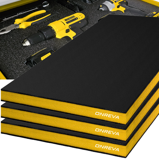ONREVA Tool Box Foam 22x18x2 inch 3Pack, Foam Inserts for Cases, Polyethylene Storage Sheets for Toolbox Hard Case, Tool Shadow Insert, Kaizen Organizer Sheet, Black with Yellow