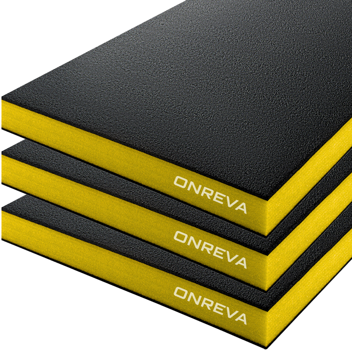 ONREVA Tool Box Foam Organizer 22x12x2 inch 3Pack, Kaizen Sheets for Pro Tool Control, Custom Tool Shadow Inserts for Cases & Drawers, High Density Polyethylene Foam, Black with Yellow