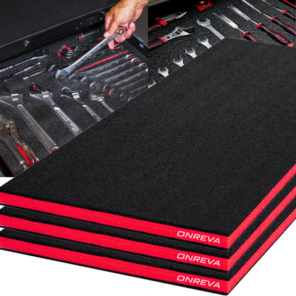 ONREVA Tool Box Foam 22x20x1 inch 3Pack, Foam Inserts for Cases, Polyethylene Storage Sheets for Toolbox Hard Case, Tool Shadow Insert, Kaizen Organizer Sheet, Black with Red