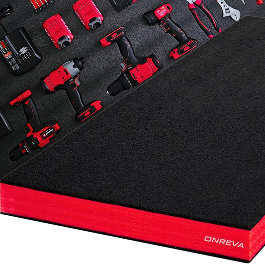 ONREVA Tool Box Foam 48x24x3 inch 1PC, Foam Inserts for Cases, Polyethylene Storage Sheets for Toolbox Hard Case, Tool Shadow Insert, Kaizen Organizer Sheet, Black with Red