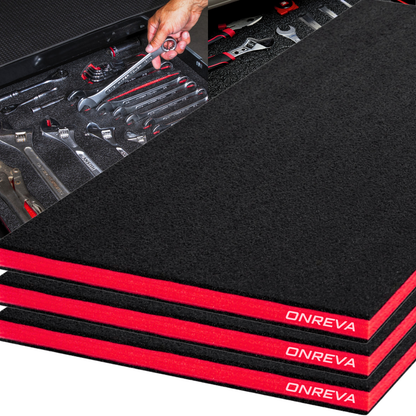 ONREVA Tool Box Foam 48x24x1 inch 3Pack, Foam Inserts for Cases, Polyethylene Storage Sheets for Toolbox Hard Case, Tool Shadow Insert, Kaizen Organizer Sheet, Black with Red