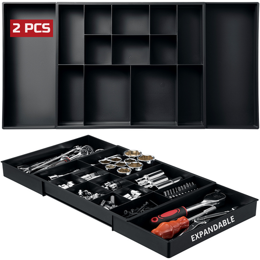 Tool Box Organizer Tray Divider Set, Expandable Large Toolbox Storage Tray Kit, Rolling Tool Chest Drawer Bins, Hardware Screwdrivers Pliers Organization, 2pcs low profile Trays