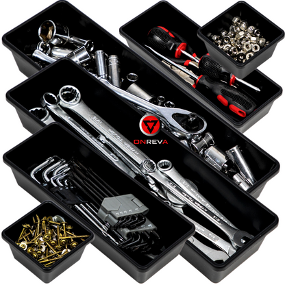 ONREVA 6 PCs Tool Box Organizer Tray Set, Toolbox Storage Non-slip Trays, Rolling Tool Chest Drawer Dividers, Tool Cabinet Bins, Hardware, Screws, Nuts, Screwdrivers, pliers, Small Tools Organization