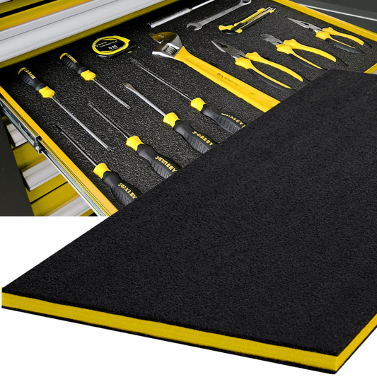 Tool Box Foam, 1PC 48x24x1 inch, Foam Inserts for Cases, Polyethylene Storage Sheets for Toolbox Hard Case, Tool Shadow Insert, Kaizen Organizer Sheet, Black with Yellow