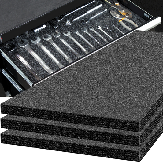 ONREVA Tool Box Foam 48x24x1 inch 3Pack, Foam Inserts for Cases, Polyethylene Storage Sheets for Toolbox Hard Case, Tool Shadow Insert, Kaizen Organizer Sheet, Black