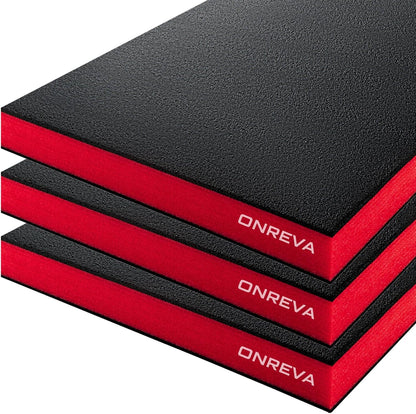 Tool Box Foam Organizer 22x14x2 Inch, 3 Pack, Kaizen Foam Sheets for Pro Tool Control, Custom Tool Shadow Inserts for Cases and Drawers, High-Density PE Foam, Black and Red