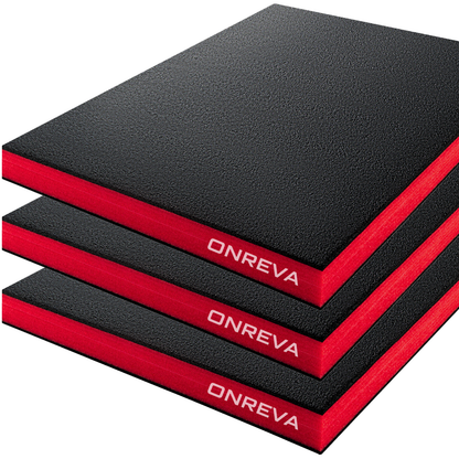 ONREVA Tool Box Foam Organizer 12x12x2 inch 3Pack, Kaizen Sheets for Pro Tool Control, Custom Tool Shadow Inserts for Cases & Drawers, High Density Polyethylene Foam, Black with Red