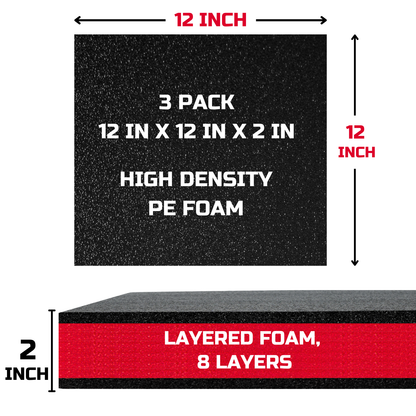 ONREVA Tool Box Foam Organizer 12x12x2 inch 3Pack, Kaizen Sheets for Pro Tool Control, Custom Tool Shadow Inserts for Cases & Drawers, High Density Polyethylene Foam, Black with Red