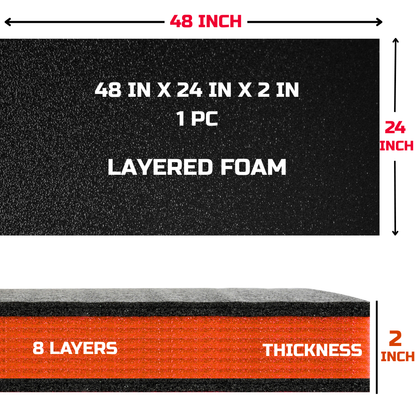 Tool Box Foam, 1PC 48x24x2 inch, Foam Inserts for Cases, Polyethylene Storage Sheets for Toolbox Hard Case, Tool Shadow Insert, Kaizen Organizer Sheet, Black with Orange