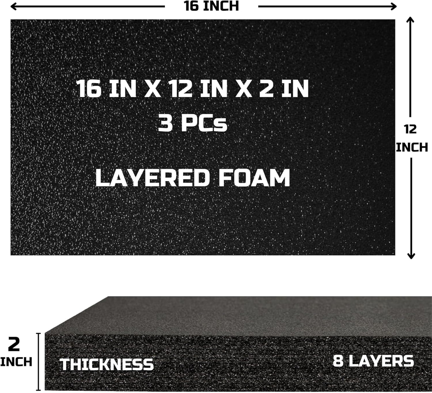ONREVA Tool Box Foam 16x12x2 inch 3Pack, Foam Inserts for Cases, Polyethylene Storage Sheets for Toolbox Hard Case, Tool Shadow Insert, Kaizen Organizer Sheet, Black
