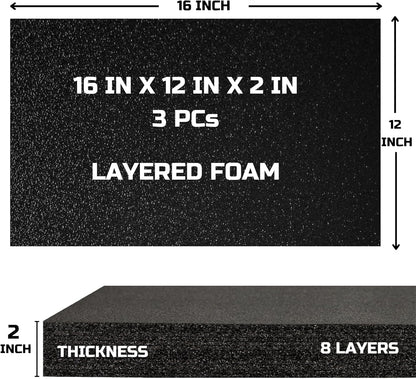 ONREVA Tool Box Foam 16x12x2 inch 3Pack, Foam Inserts for Cases, Polyethylene Storage Sheets for Toolbox Hard Case, Tool Shadow Insert, Kaizen Organizer Sheet, Black