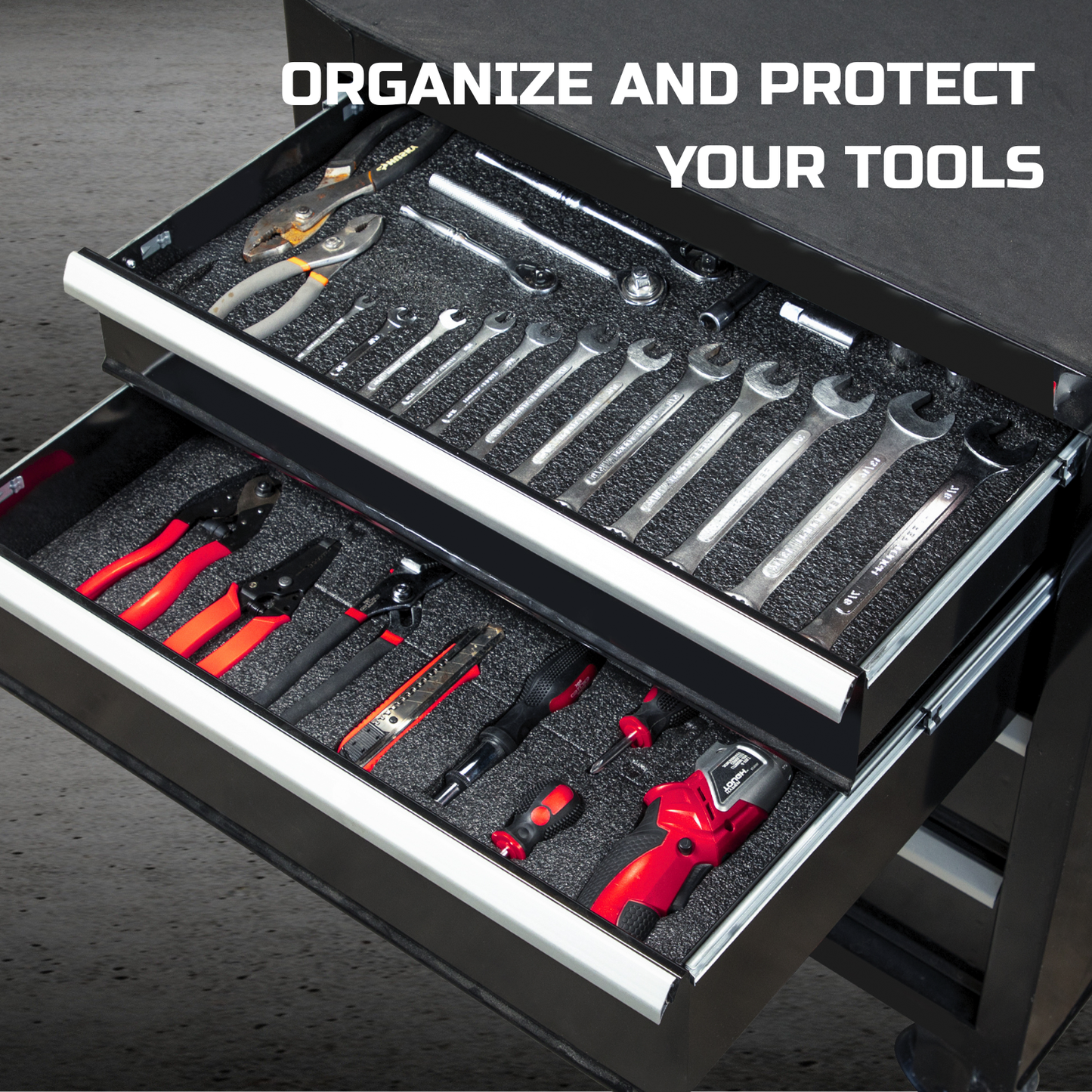 ONREVA Tool Box Foam 22x20x1 inch 3Pack, Foam Inserts for Cases, Polyethylene Storage Sheets for Toolbox Hard Case, Tool Shadow Insert, Kaizen Organizer Sheet, Black with Red