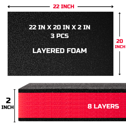 ONREVA Tool Box Foam 22x20x2 inch 3Pack, Foam Inserts for Cases, Polyethylene Storage Sheets for Toolbox Hard Case, Tool Shadow Insert, Kaizen Organizer Sheet, Black with Red