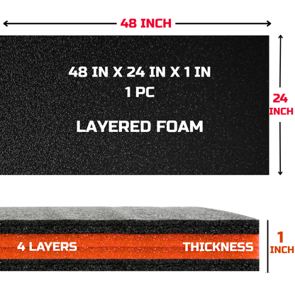 Tool Box Foam, 1PC 48x24x1 inch, Foam Inserts for Cases, Polyethylene Storage Sheets for Toolbox Hard Case, Tool Shadow Insert, Kaizen Organizer Sheet, Black with Orange