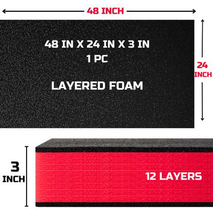 ONREVA Tool Box Foam 48x24x3 inch 1PC, Foam Inserts for Cases, Polyethylene Storage Sheets for Toolbox Hard Case, Tool Shadow Insert, Kaizen Organizer Sheet, Black with Red