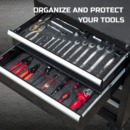 ONREVA Tool Box Foam 28x20x1 inch 3Pack, Foam Inserts for Cases, Polyethylene Storage Sheets for Toolbox Hard Case, Tool Shadow Insert, Kaizen Organizer Sheet, Black with Red