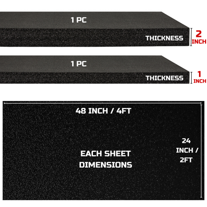 Tool Box Foam 2Pack 1pc 48x24x2in & 1pc 48x24x1in, Foam Inserts for Cases, Polyethylene Tool Foam Sheets, Gun Case Foam, Drawer Foam Liner, Tool Box Organizer and Storage