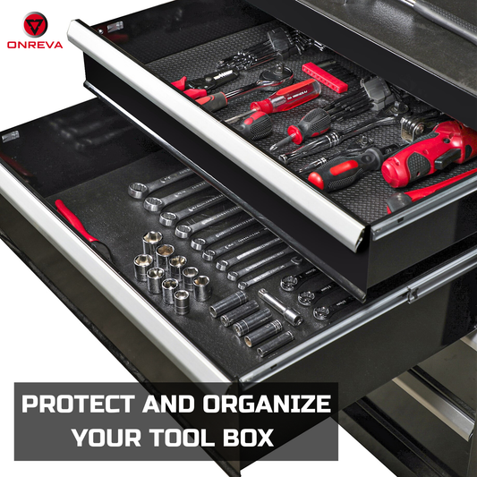 ONREVA Tool Box Liner 36 inch wide x 18 ft Large, Thick Heavy Duty Toolbox Drawer Liners, Rolling Tool Chest Foam Mat, Shelf Rubber Mat, Black Non-slip Organizer Pad for Cabinet, Workbench