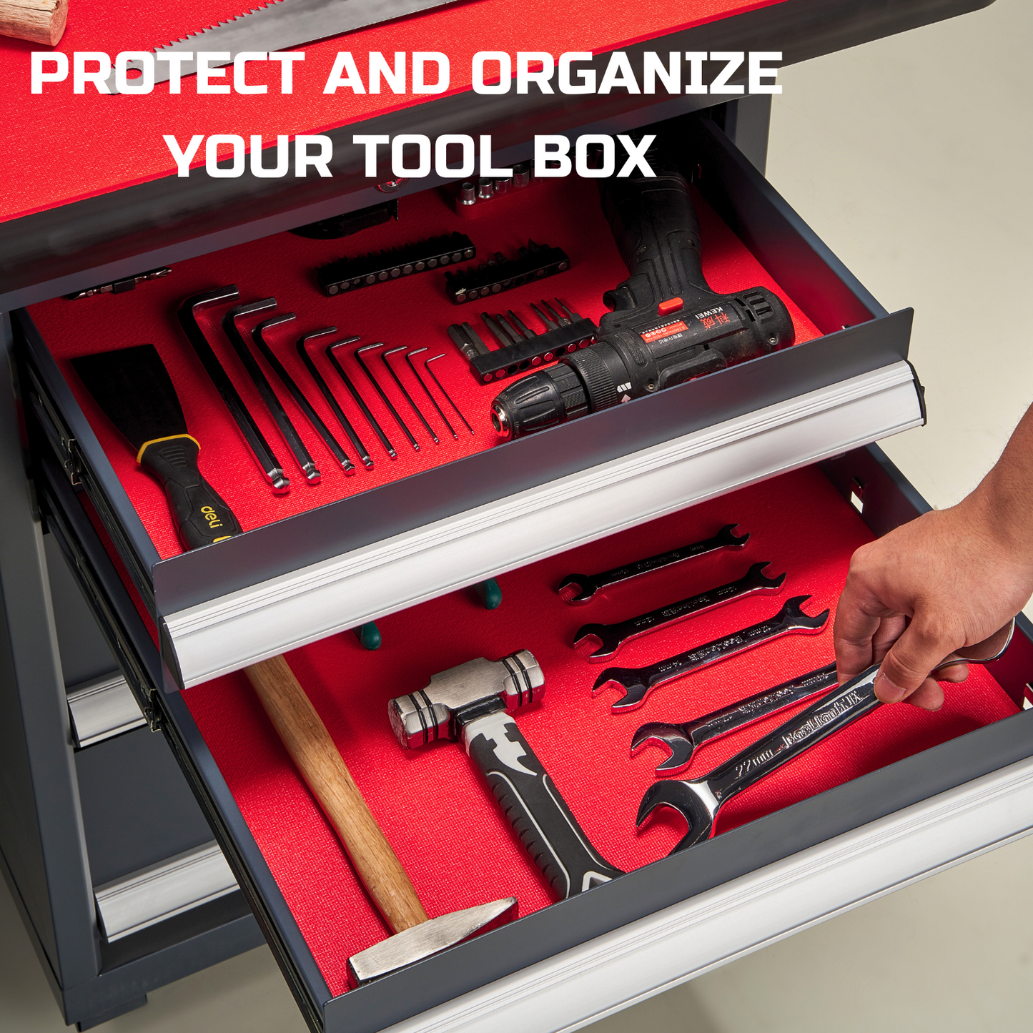 Tool Box Liner 30 inch Wide x 22 Ft Large, Toolbox Drawer Liners, Heavy Duty Shelf Rubber Mat, Non Slip Pad Organizer for Rolling Tool Chest Drawers, Cabinet, Workbench, Red