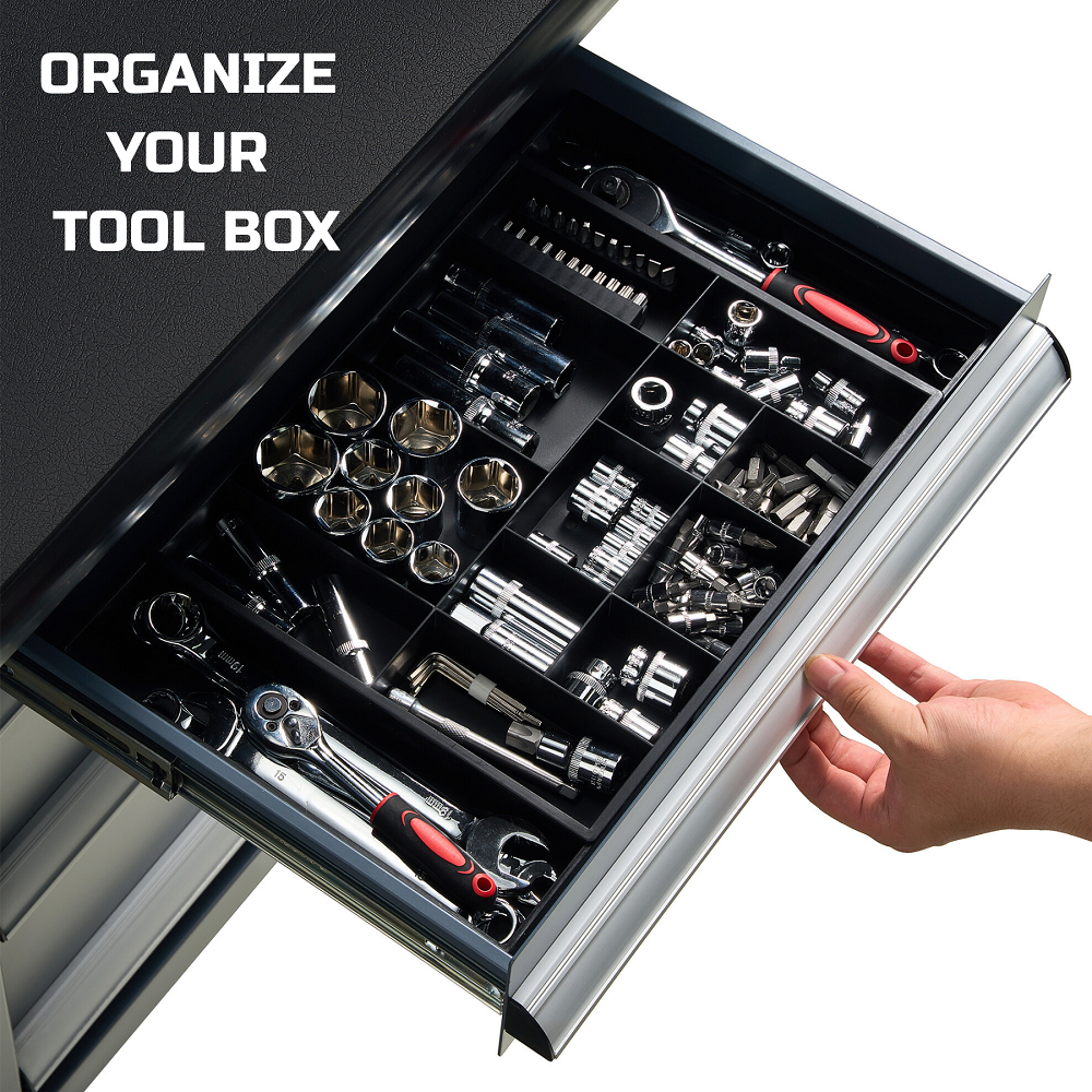 Tool Box Organizer Tray Divider Set, Expandable Large Toolbox Storage Tray Kit, Rolling Tool Chest Drawer Bins, Hardware Screwdrivers Pliers Organization, 2pcs low profile Trays