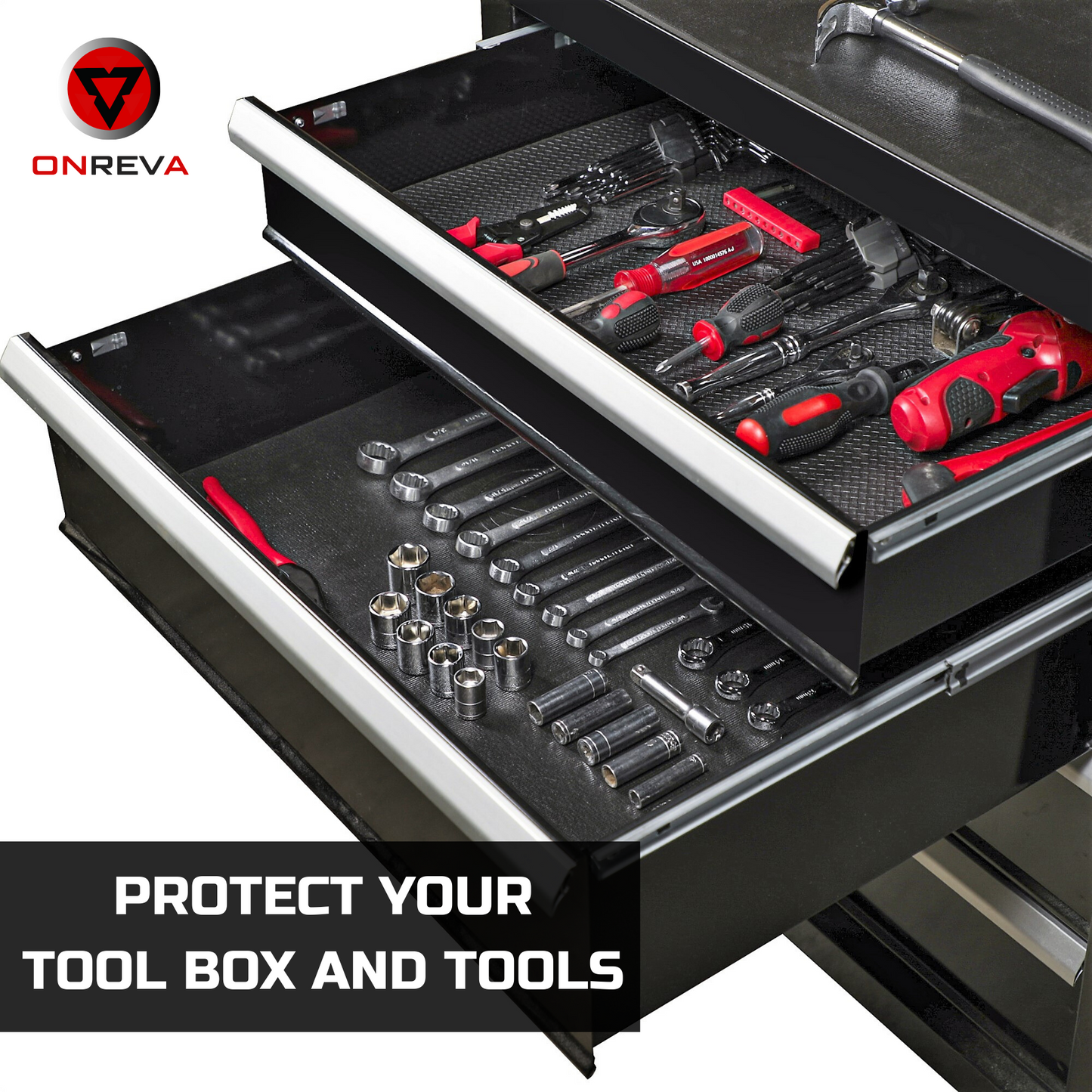 ONREVA Tool Box Liner 18 inch wide x 24 ft Large, Thick Heavy Duty Toolbox Drawer Liners, Rolling Tool Chest Liner Foam, Shelf Rubber Mat, Non-slip Organizer Liner for Cabinet, Workbench, Cart