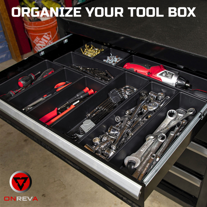 ONREVA 12 PCs Tool Box Organizer Tray Set, Toolbox Storage Non-slip Trays, Rolling Tool Chest Drawer Dividers, Tool Cabinet Bins, Hardware, Screws, Nuts, Screwdrivers, pliers, Small Tools Organization