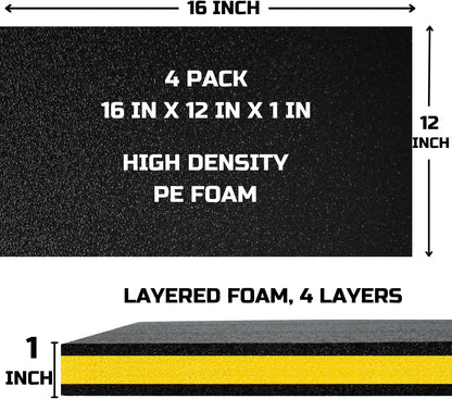 Tool Box Foam Organizer 16x12x1 inch 4 Pack, Kaizen Sheets for Pro Tool Control, Custom Tool Shadow Inserts for Cases & Drawers, High Density Polyethylene Foam, Black with Yellow