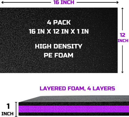 Tool Box Foam Organizer 16x12x1 inch 4 Pack, Kaizen Sheets for Pro Tool Control, Custom Tool Shadow Inserts for Cases & Drawers, High Density Polyethylene Foam, Purple