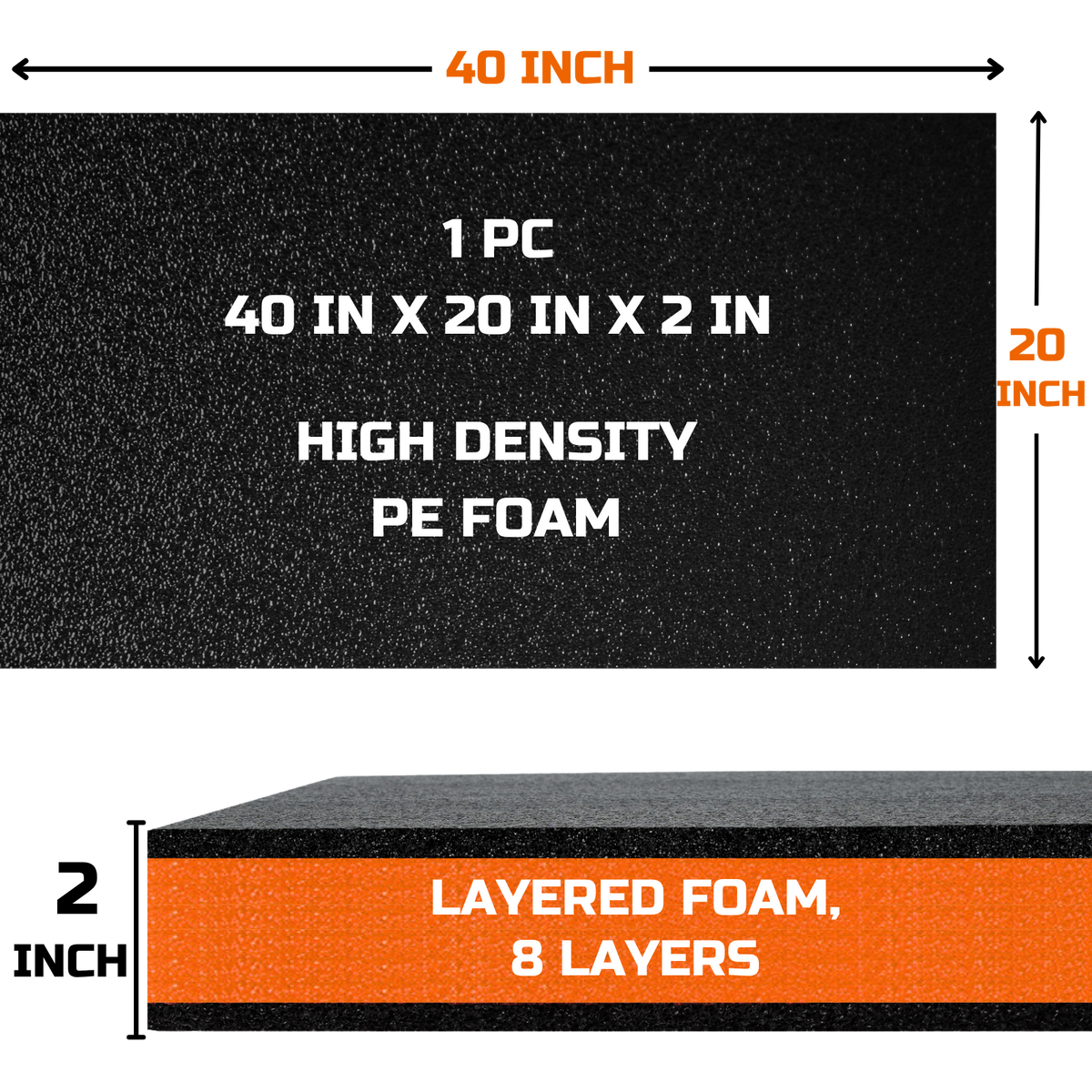 ONREVA Tool Box Foam Organizer 40x20x2 inch 1PC, Kaizen Sheets for Pro Tool Control, Custom Tool Shadow Inserts for Cases & Drawers, High Density Polyethylene Foam, Black with Orange