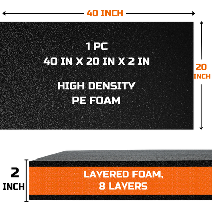 ONREVA Tool Box Foam Organizer 40x20x2 inch 1PC, Kaizen Sheets for Pro Tool Control, Custom Tool Shadow Inserts for Cases & Drawers, High Density Polyethylene Foam, Black with Orange