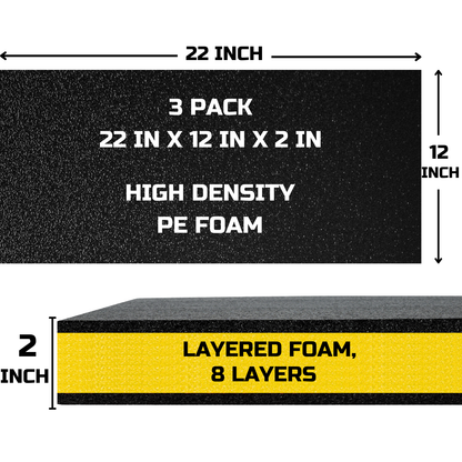 ONREVA Tool Box Foam Organizer 22x12x2 inch 3Pack, Kaizen Sheets for Pro Tool Control, Custom Tool Shadow Inserts for Cases & Drawers, High Density Polyethylene Foam, Black with Yellow