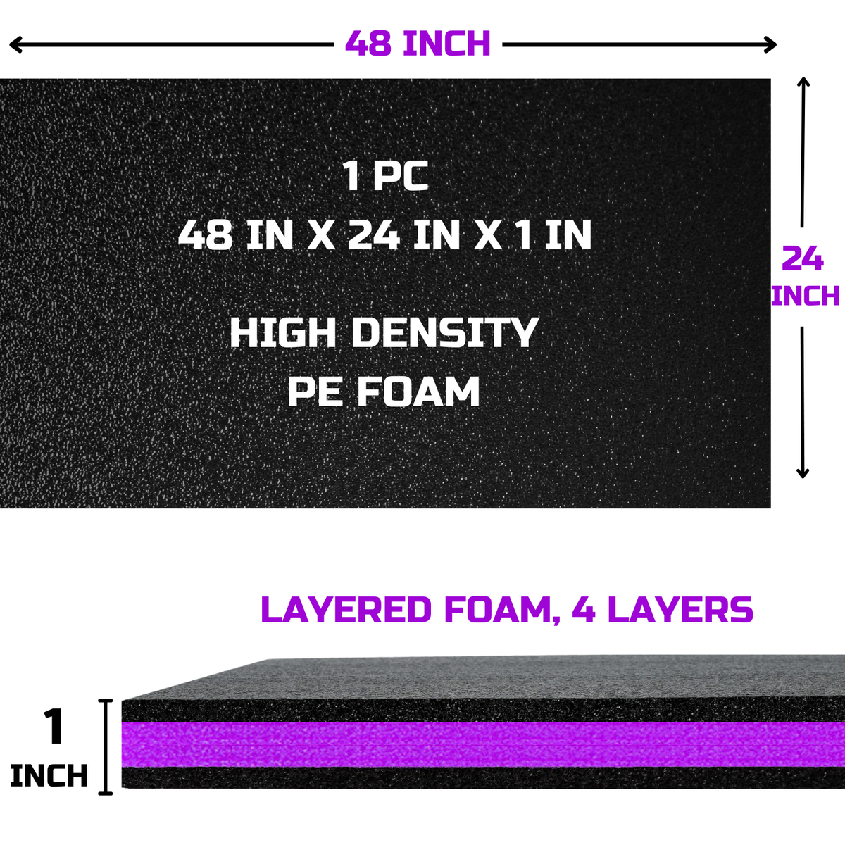 ONREVA Tool Box Foam Organizer 48x24x1 inch 1 PC, Kaizen Sheets for Pro Tool Control, Custom Tool Shadow Inserts for Cases & Drawers, High Density Polyethylene Foam, Black with Purple
