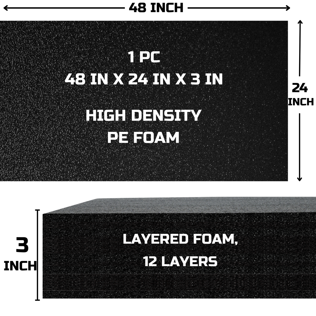 ONREVA Tool Box Foam Organizer 48x24x3 inch 1 PC, Kaizen Sheets for Pro Tool Control, Custom Tool Shadow Inserts for Cases & Drawers, High Density Polyethylene Foam, Black