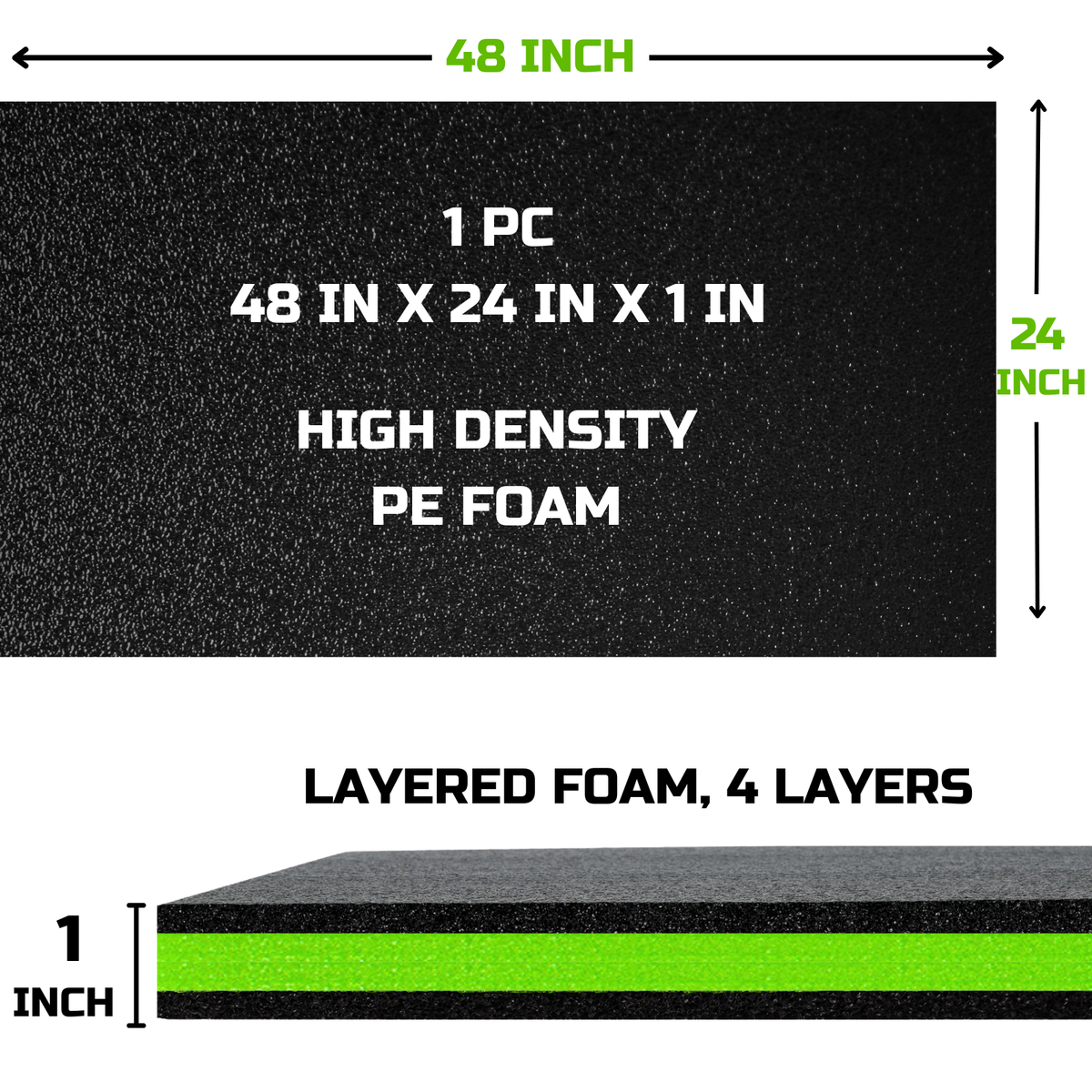 ONREVA Tool Box Foam Organizer 48x24x1 inch 1PC, Kaizen Sheets for Pro Tool Control, Custom Tool Shadow Inserts for Cases & Drawers, High Density Polyethylene Foam, Black with Green