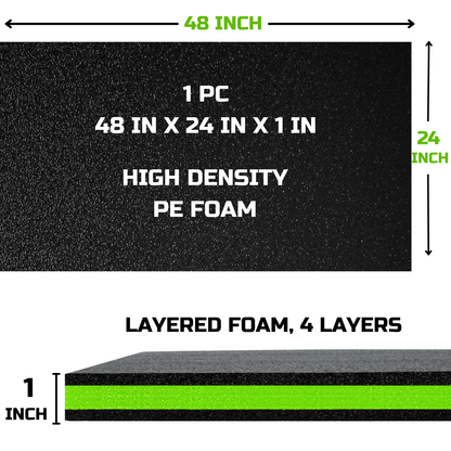ONREVA Tool Box Foam Organizer 48x24x1 inch 1PC, Kaizen Sheets for Pro Tool Control, Custom Tool Shadow Inserts for Cases & Drawers, High Density Polyethylene Foam, Black with Green