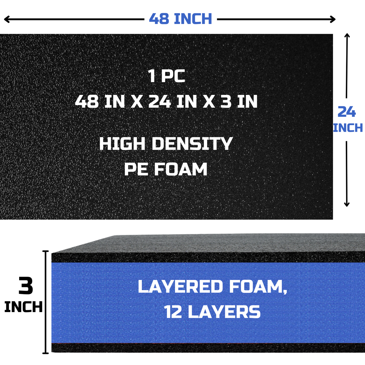 ONREVA Tool Box Foam Organizer 48x24x3 inch 1PC, Kaizen Sheets for Pro Tool Control, Custom Tool Shadow Inserts for Cases & Drawers, High Density Polyethylene Foam, Black with Blue