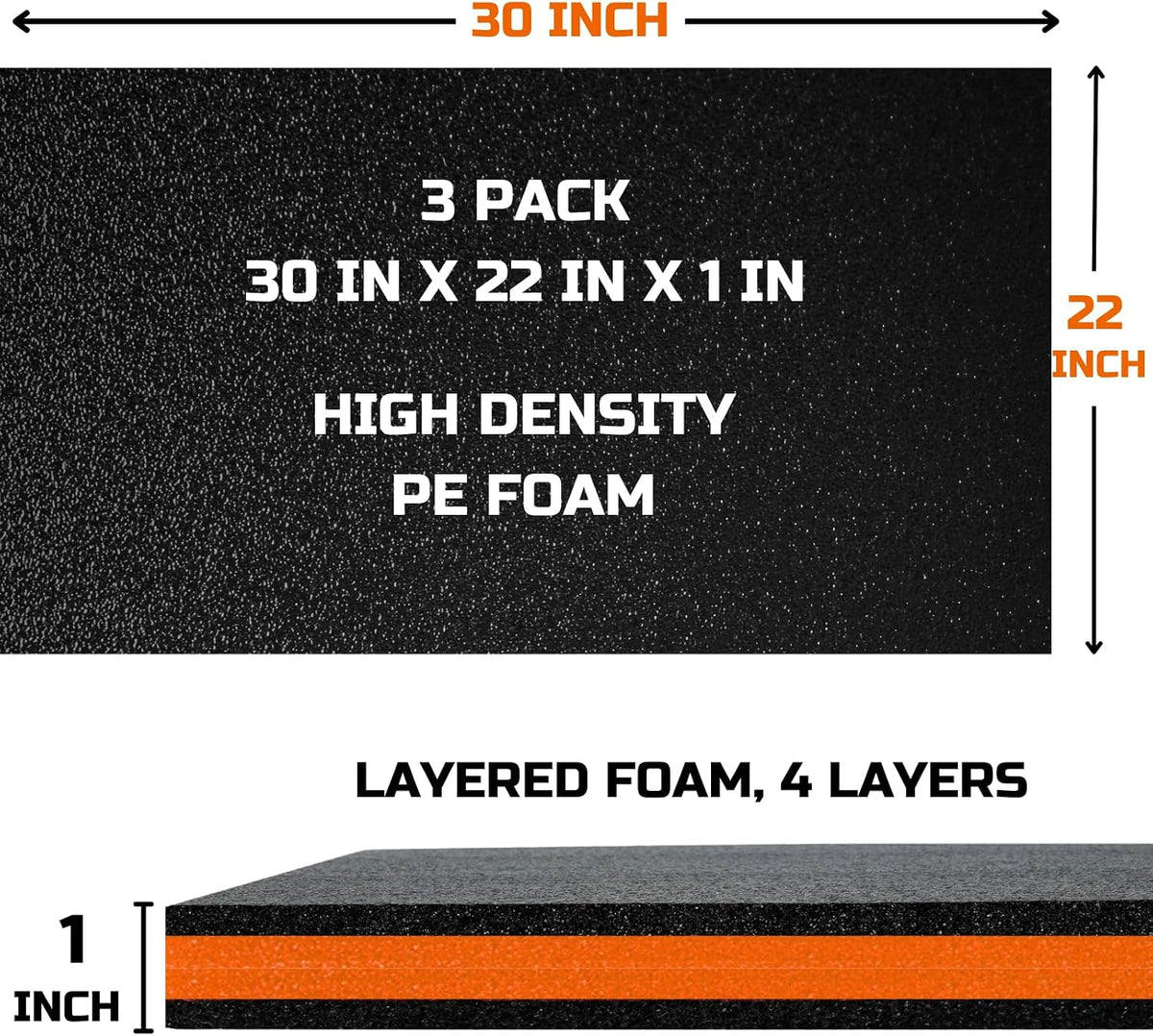 ONREVA Tool Box Foam Organizer 30x22x1 inch 3Pack, Kaizen Sheets for Pro Tool Control, Custom Tool Shadow Inserts for Cases & Drawers, High Density Polyethylene Foam, Orange