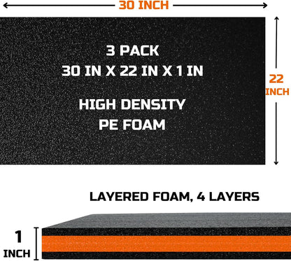 ONREVA Tool Box Foam Organizer 30x22x1 inch 3Pack, Kaizen Sheets for Pro Tool Control, Custom Tool Shadow Inserts for Cases & Drawers, High Density Polyethylene Foam, Orange