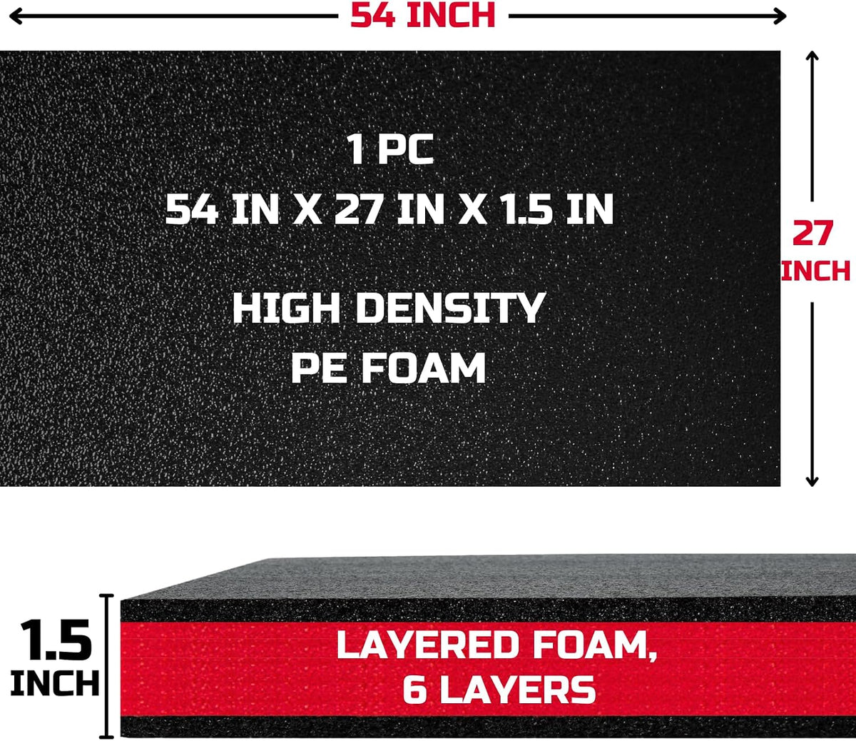 Tool Box Foam Organizer 54x27x1.5 Inch 1PC, Kaizen Sheets for Pro Tool Control, Custom Tool Shadow Inserts for Cases & Drawers, High Density Polyethylene Foam, Black with Red