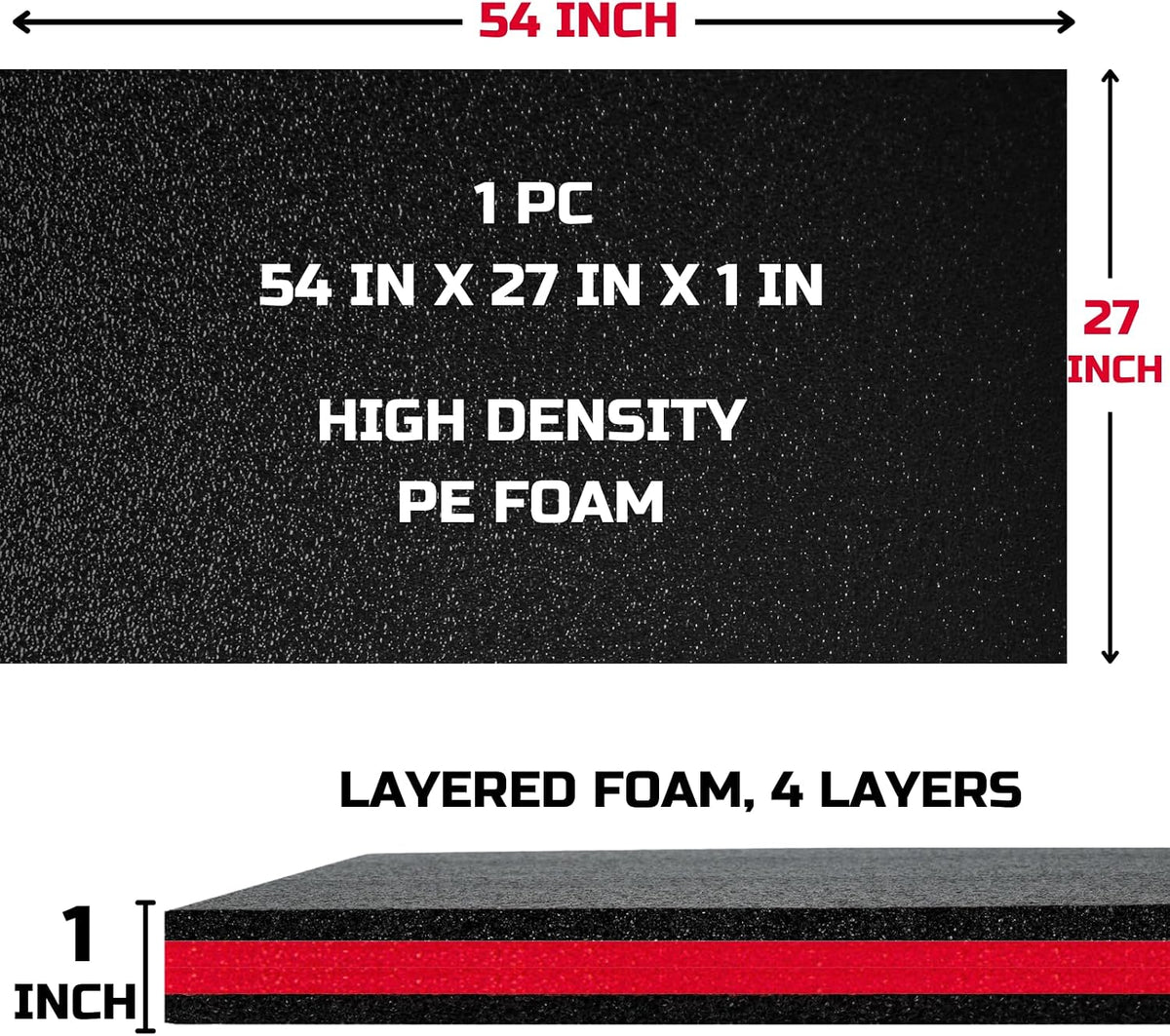 Tool Box Foam Organizer 54x27x1 inch 1PC, Kaizen Sheets for Pro Tool Control, Custom Tool Shadow Inserts for Cases & Drawers, High Density Polyethylene Foam, Black with Red
