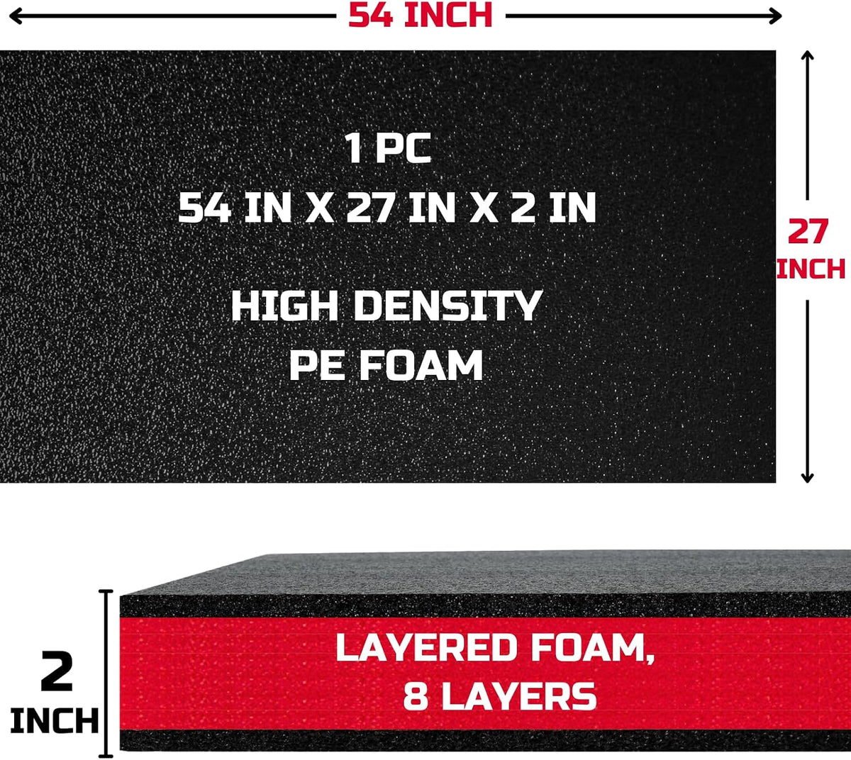 Tool Box Foam Organizer 54x27x2 Inch 1PC, Kaizen Sheets for Pro Tool Control, Custom Tool Shadow Inserts for Cases & Drawers, High Density Polyethylene Foam, Black with Red