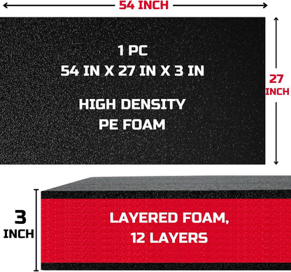 Tool Box Foam Organizer 54x27x3 Inch 1PC, Kaizen Sheets for Pro Tool Control, Custom Tool Shadow Inserts for Cases & Drawers, High Density Polyethylene Foam, Black with Red