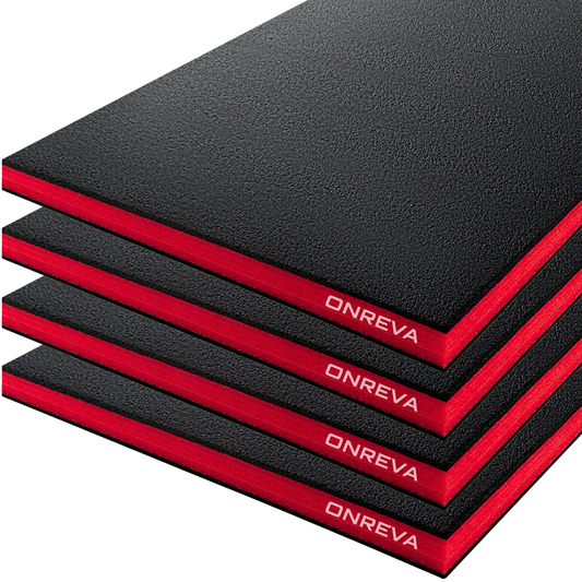 ONREVA Tool Box Foam Organizer 16x12x1 inch 4Pack, Kaizen Sheets for Pro Tool Control, Custom Tool Shadow Inserts for Cases & Drawers, High Density Polyethylene Foam, Black with Red