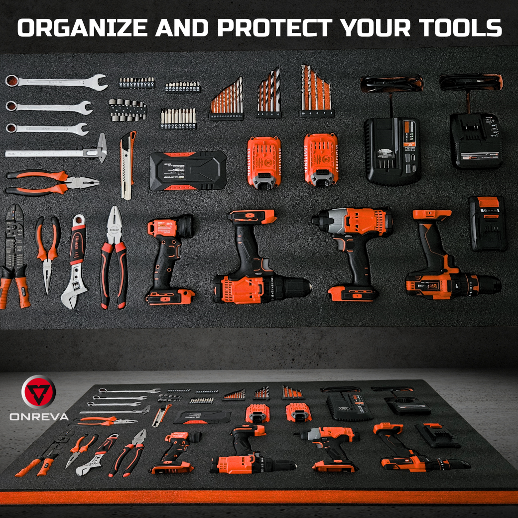 Tool Box Foam, 1PC 48x24x2 inch, Foam Inserts for Cases, Polyethylene Storage Sheets for Toolbox Hard Case, Tool Shadow Insert, Kaizen Organizer Sheet, Black with Orange